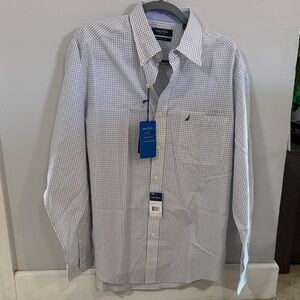 Nautica Men's White and Blue Plaid Shirt